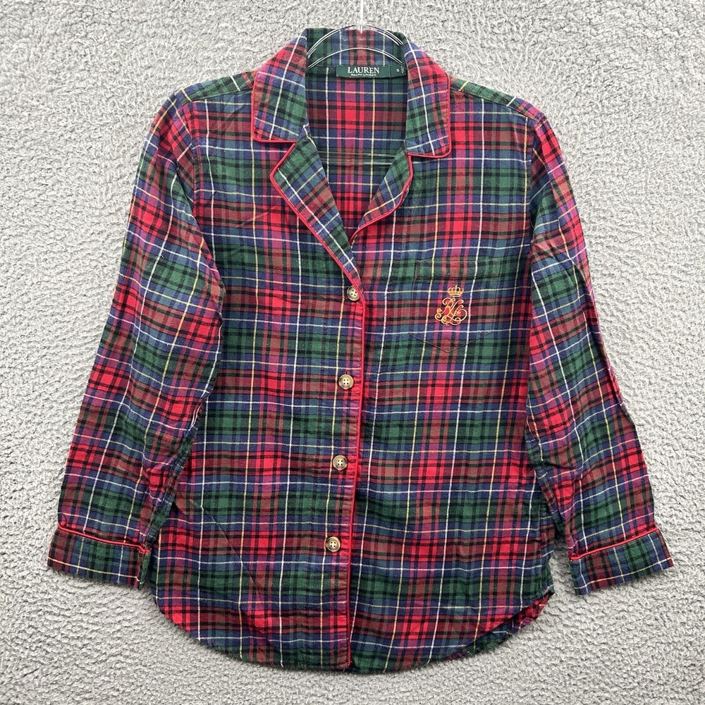 Ralph Lauren Pajama Top Womens Small Red‎ Green Tartan Plaid Sleepwear Classic